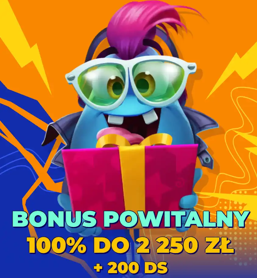 Mr Pacho – grafika bonusu powitalnego: 100% do 2 250 zł + 200 darmowych spinów (DS).
